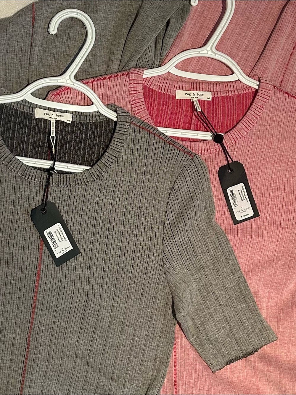 NWT RAG & BONE Ribbed Short Sleeves Maxi Slip-On Dresses, Pink, Gray, Size Large